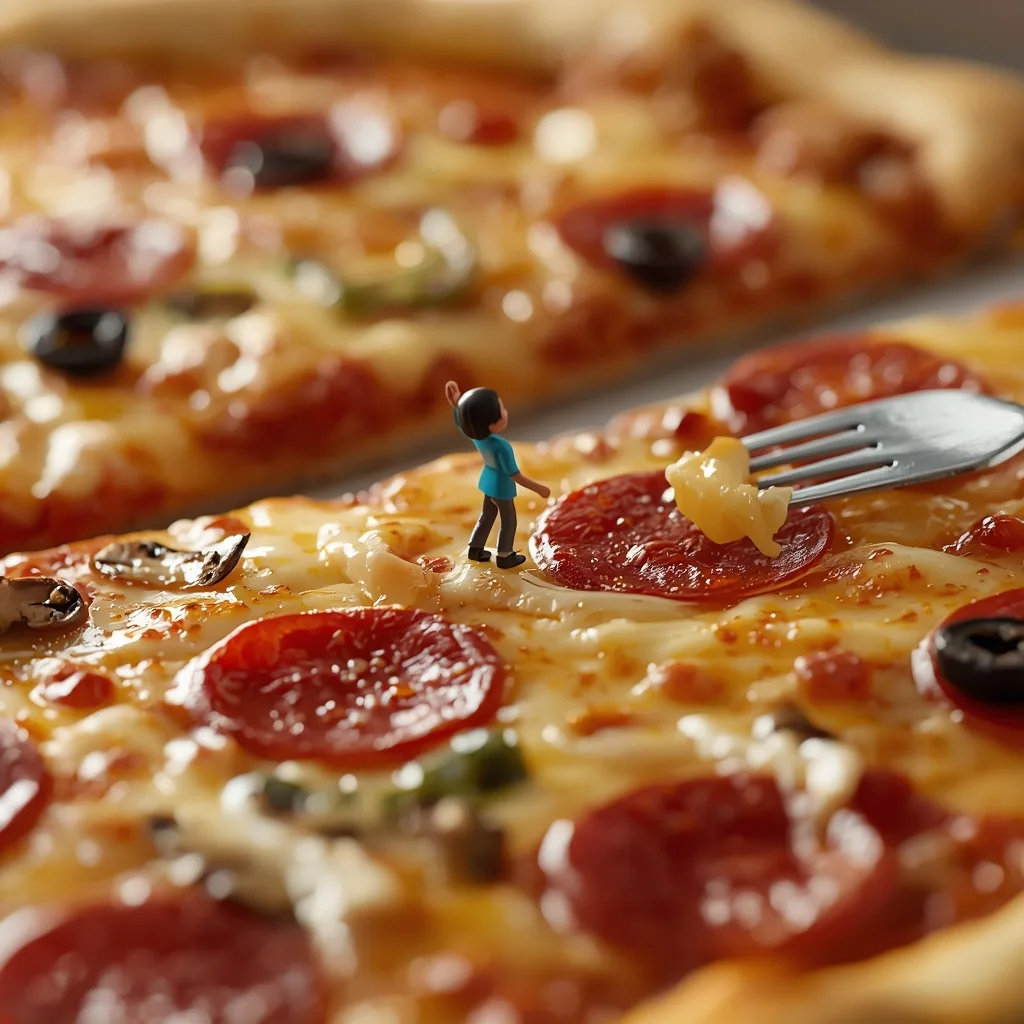 Miniature Diner on a Giant Pizza Slice