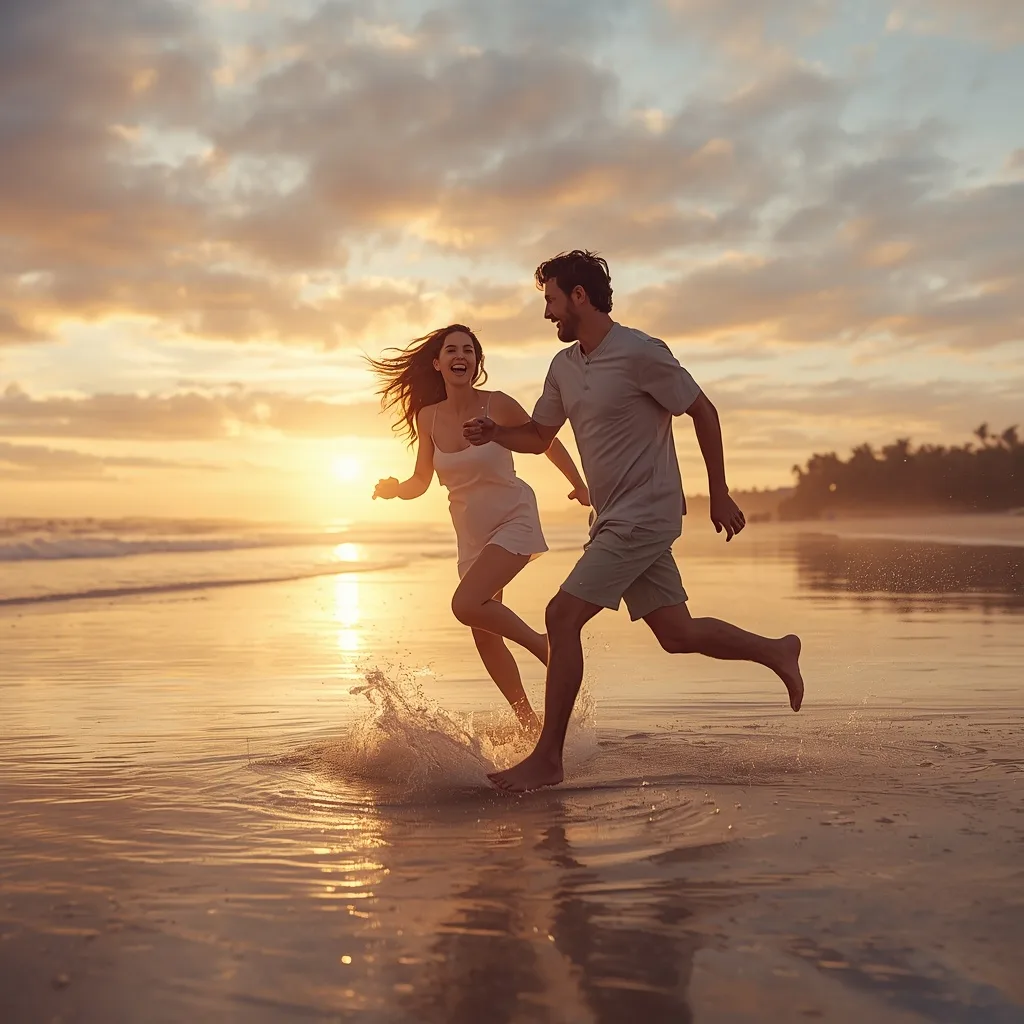 Playful Beach Chase at Sunset