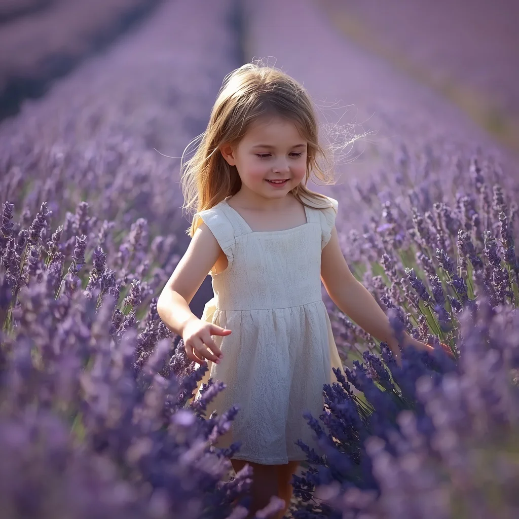 Cute Girl Field of Lavender Gentle Breeze Serene Dreamlike | beautiful girl ai prompt — AI image prompt