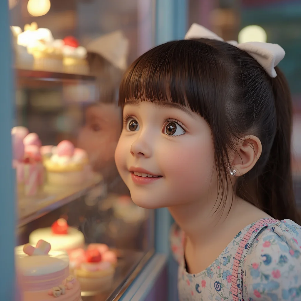 Cute Girl Pastel Bakery Window Sweet Delight Innocent Joy | prompt for Gemini AI girl modern — AI image prompt