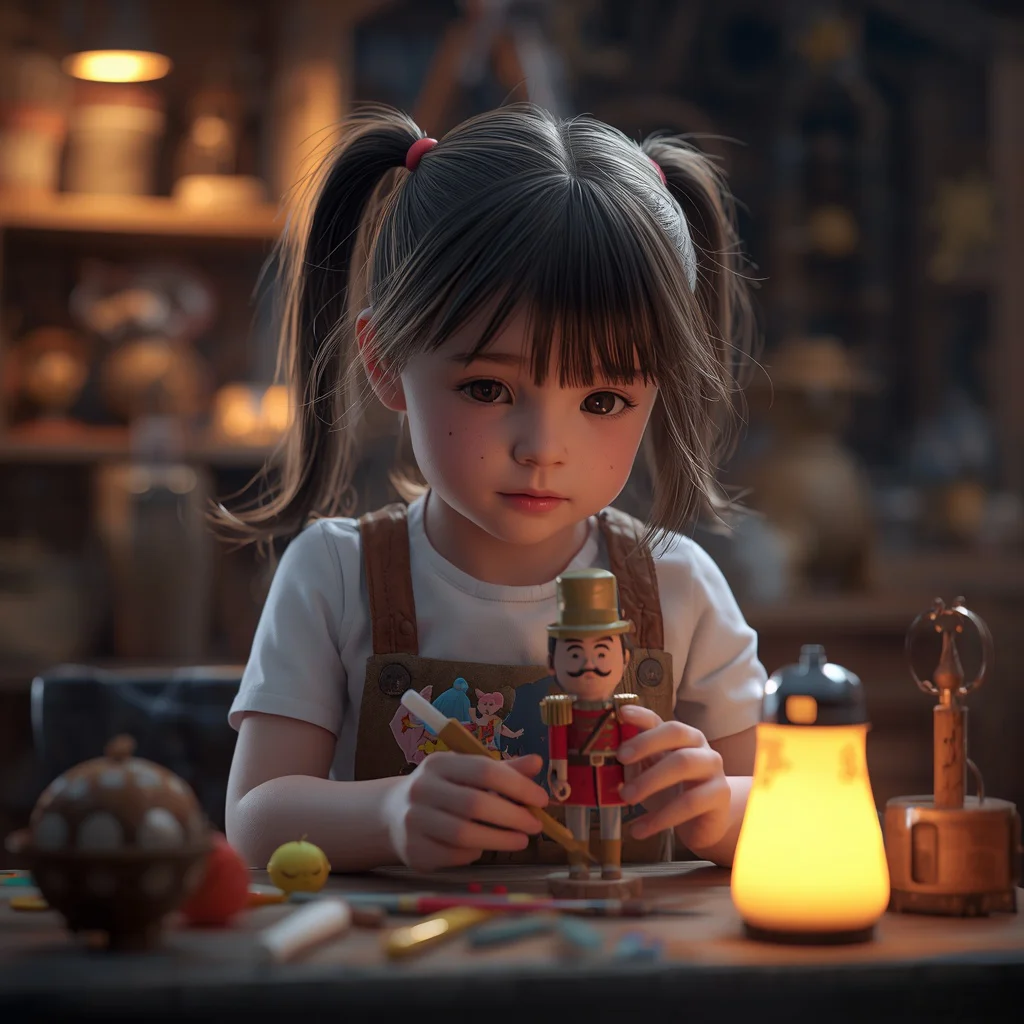 Cute Girl Toy Workshop Magical Creation Childhood Dream Whimsical | prompt for traditional look for girl chatgpt instagram — AI image prompt