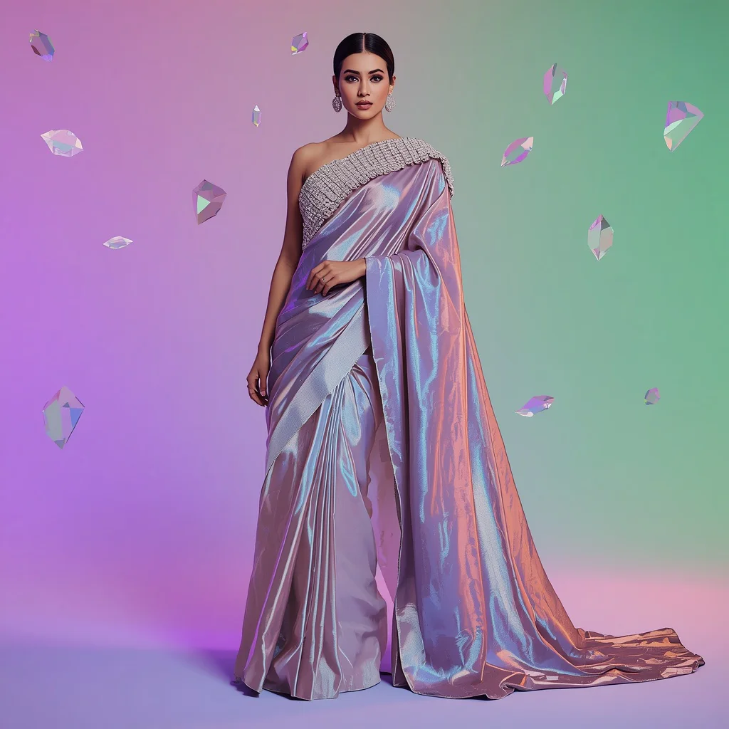 Hyper-Realistic Fashion Editorial Advanced Design Saree Liquid Diamond Armor | chatgpt photo editing prompts trending instagram for girl — AI image prompt