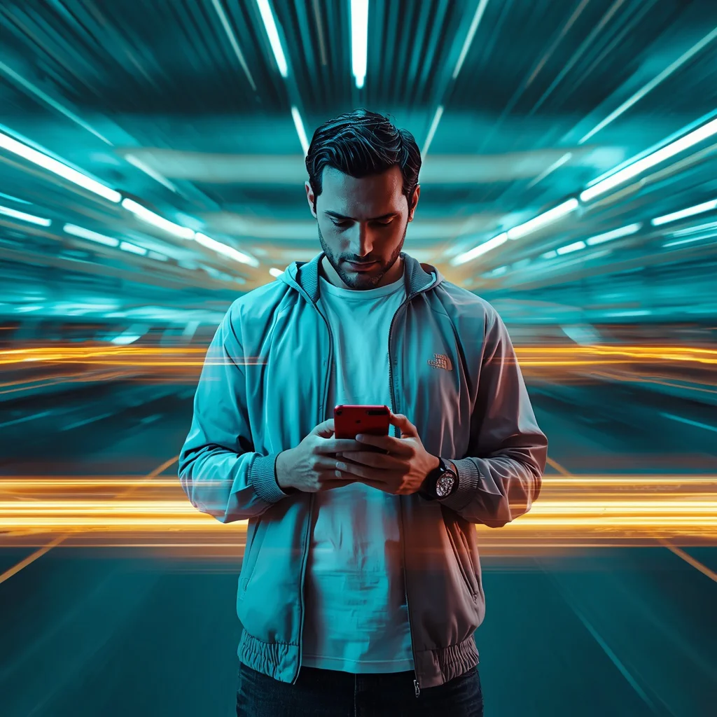 A Man Still with Speed-Light Streaks Overlapping His Body | Men AI Prompt — AI image prompt