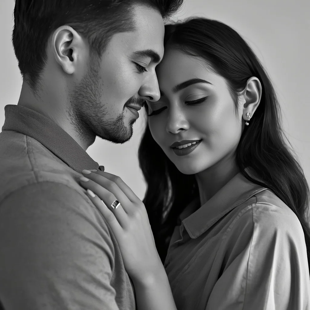 Black and White Close-Up Portrait of Intertwined Hands and Soft Gazes | Gemini Romantic Prompt — AI image prompt