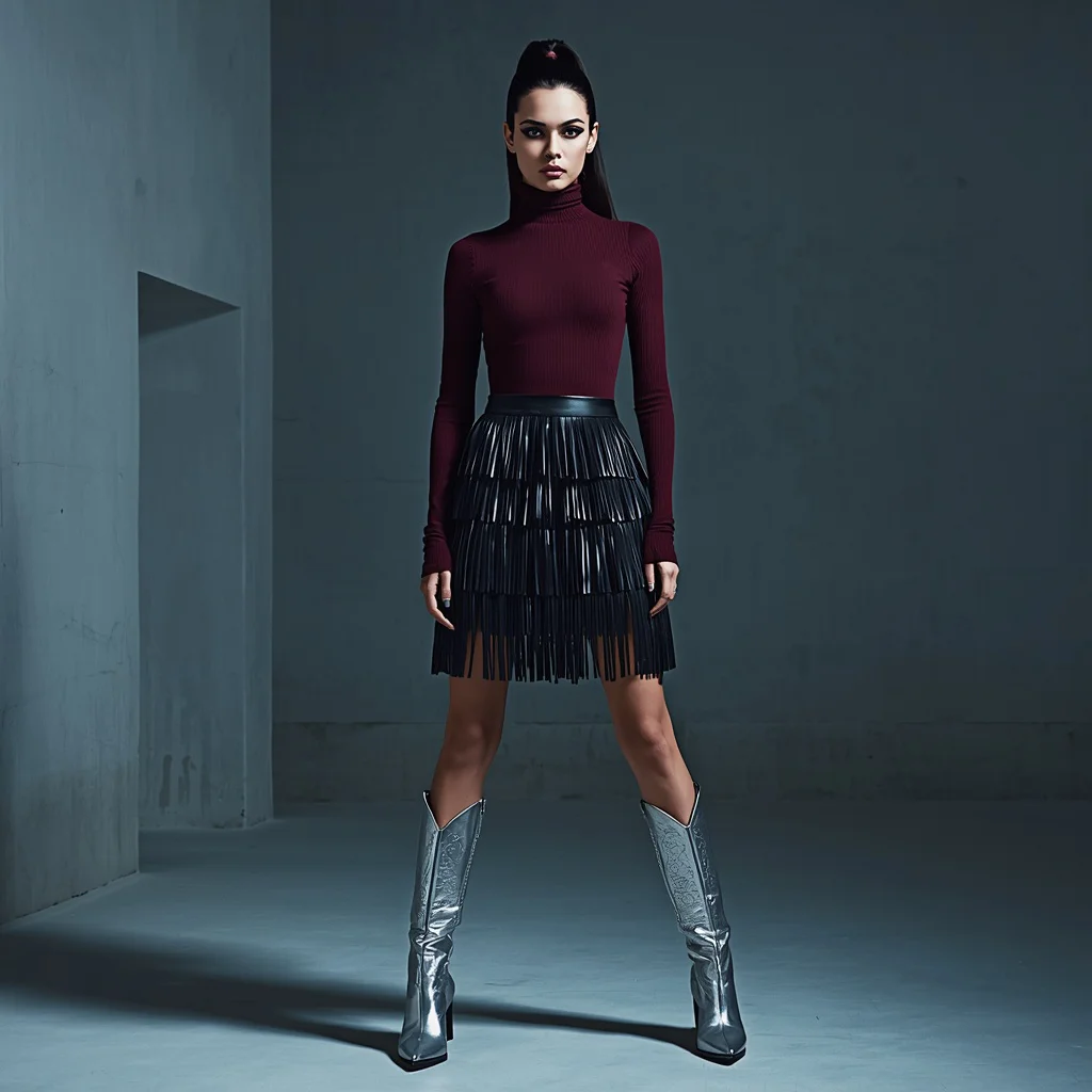 Contemporary Western Fusion with Leather and Fringe | Saree Girl Prompt — AI image prompt