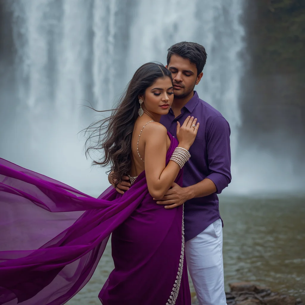 Elegant Pearl Adornments at a Dreamy Waterfall Wedding Shoot | Photo Couple Prompt — AI image prompt
