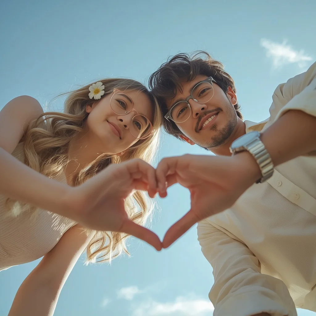 HDR Romance: Low-Angle Couple with Natural Sunlight and Details | ChatGPT Couple Prompt — AI image prompt