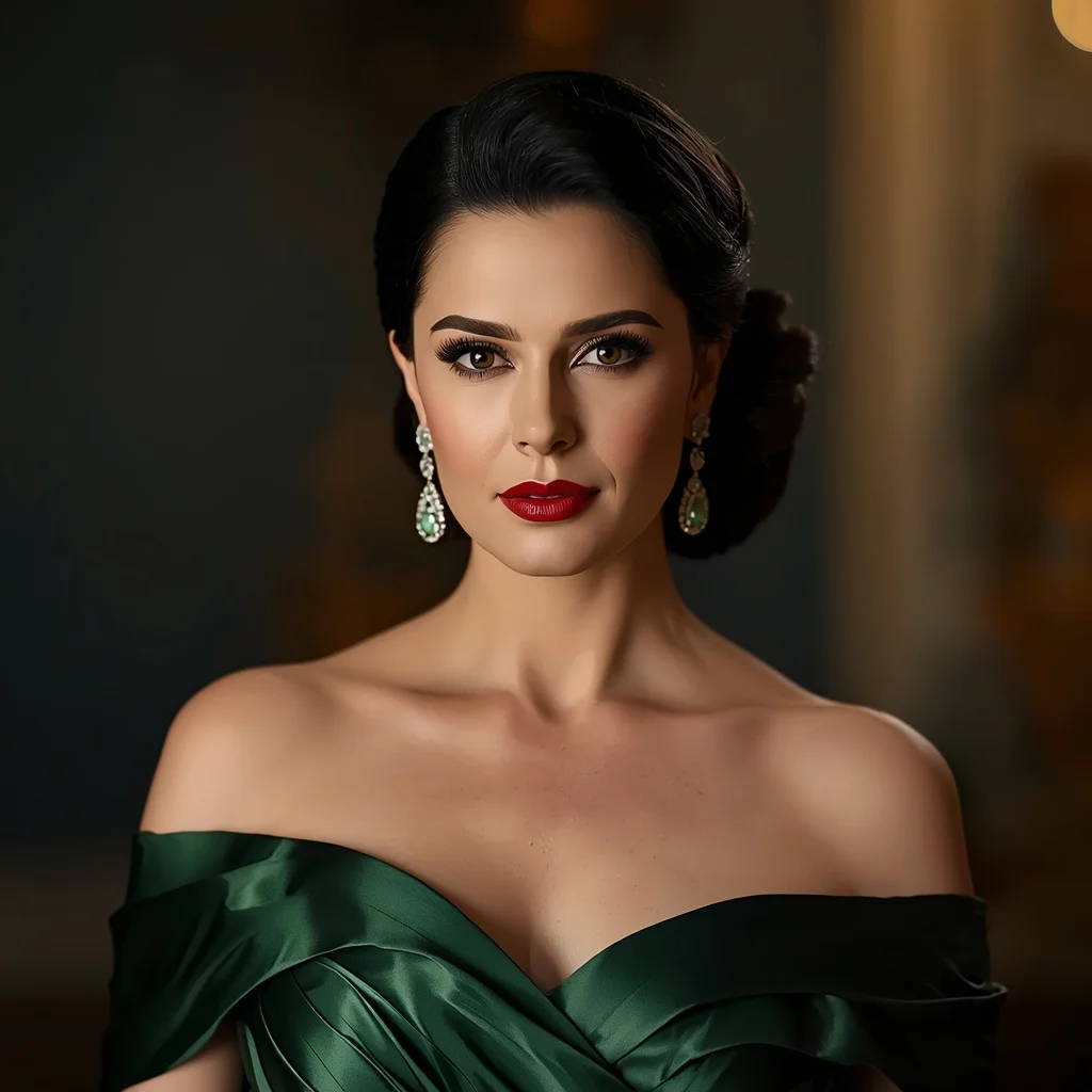 Hollywood Royalty's Captivating Gaze in Emerald | Gemini AI Prompt — AI image prompt