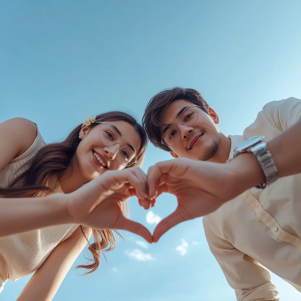 Low-Angle Romance: Heart Hands Under a Bright Sky | Trending Love Prompt — AI image prompt