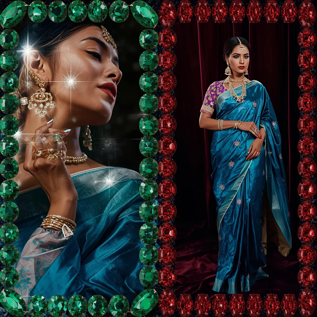 Precious Gemstone Collage: Indian Woman with Opulent Faceted Borders | Viral AI Prompt — AI image prompt