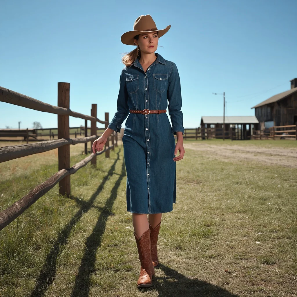 Sun-Drenched Ranch Life in a Chic Denim Dress | Festive Girl Prompt — AI image prompt